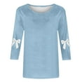 thumbnail image 5 of Lenpel Women's 3/4 Sleeve Tops Plus Size Crew Neck Soft Casual T Shirts Trendy Basic Tees Loose Tunic Blouses with Bowknots(Sky Blue,X-Large), 5 of 5