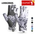 thumbnail image 2 of LOOGDEEL-guantes de pesca de medio dedo, antideslizantes, transpirables, de alta elasticidad, para ciclismo, de seda helada, de liberación rápida, 2 of 5