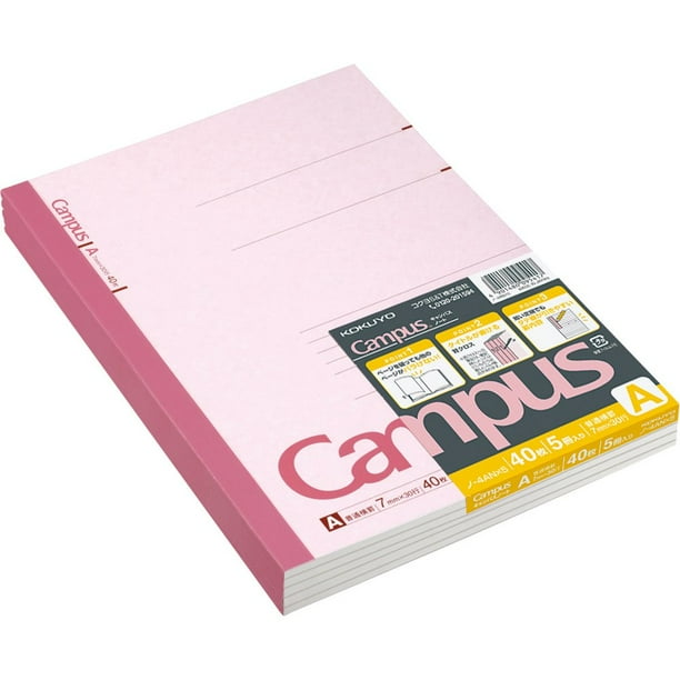 Cuaderno KOKUYO Campus A7, 40 hojas, semiB5, 30 líneas, color rosa