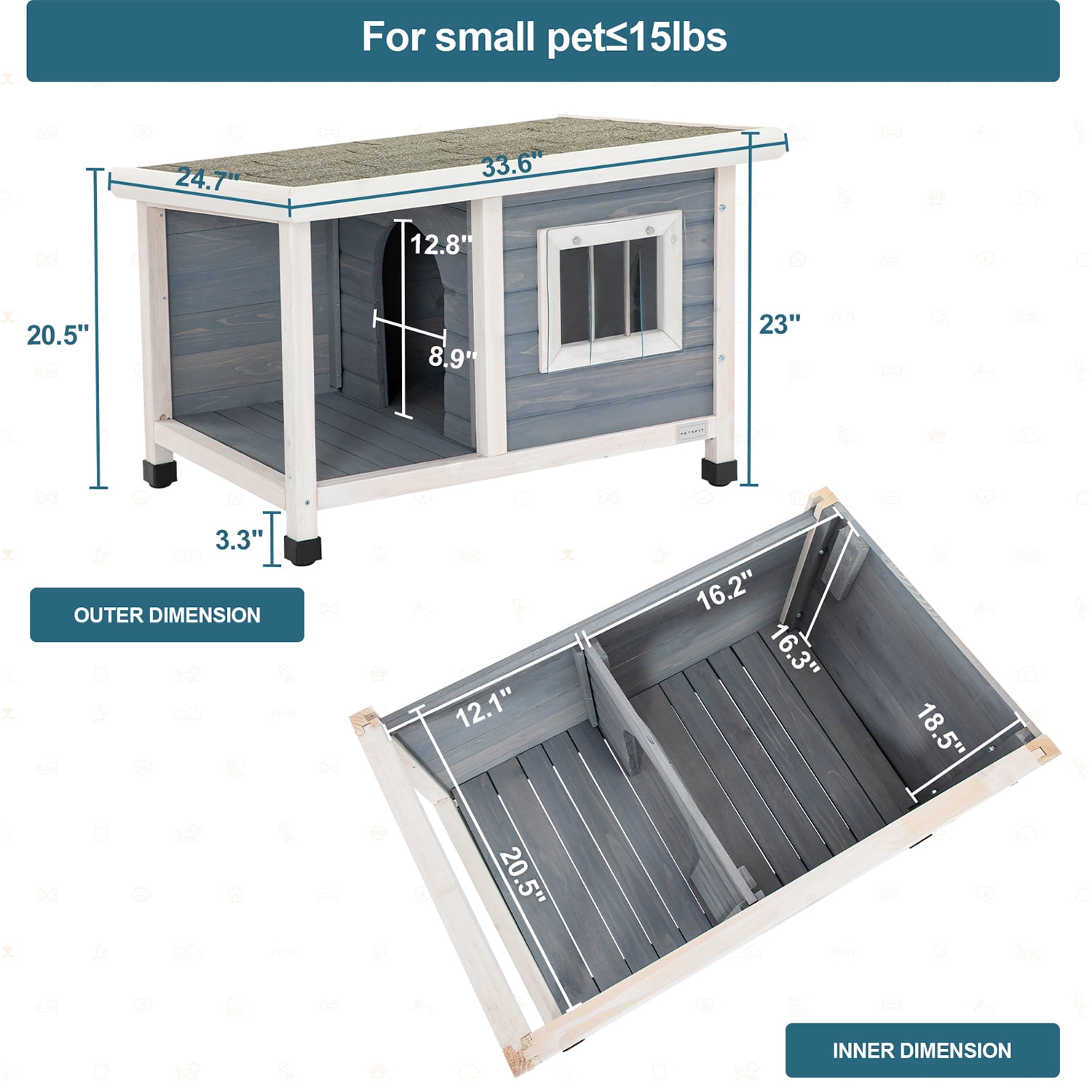 Pefilos 33" Wood Dog Houses for Small Dogs, Outdoor Weatherproof Pet Cat House with Hinged Roof, Beige Pefilos 33" Wood Dog Houses for Small Dogs, Outdoor Weatherproof Pet Cat House with Hinged Roof, Beige