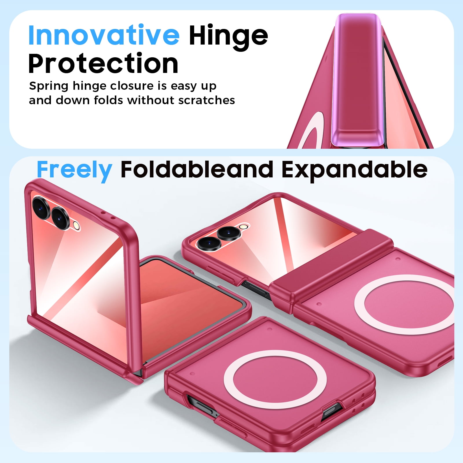 Oupeigar for Samsung Galaxy Z Flip 7 Phone Case,Compatible with MagSafe,Screen Protector,Anti-Fingerprint Translucent Matte Shockproof Case-Rose Red