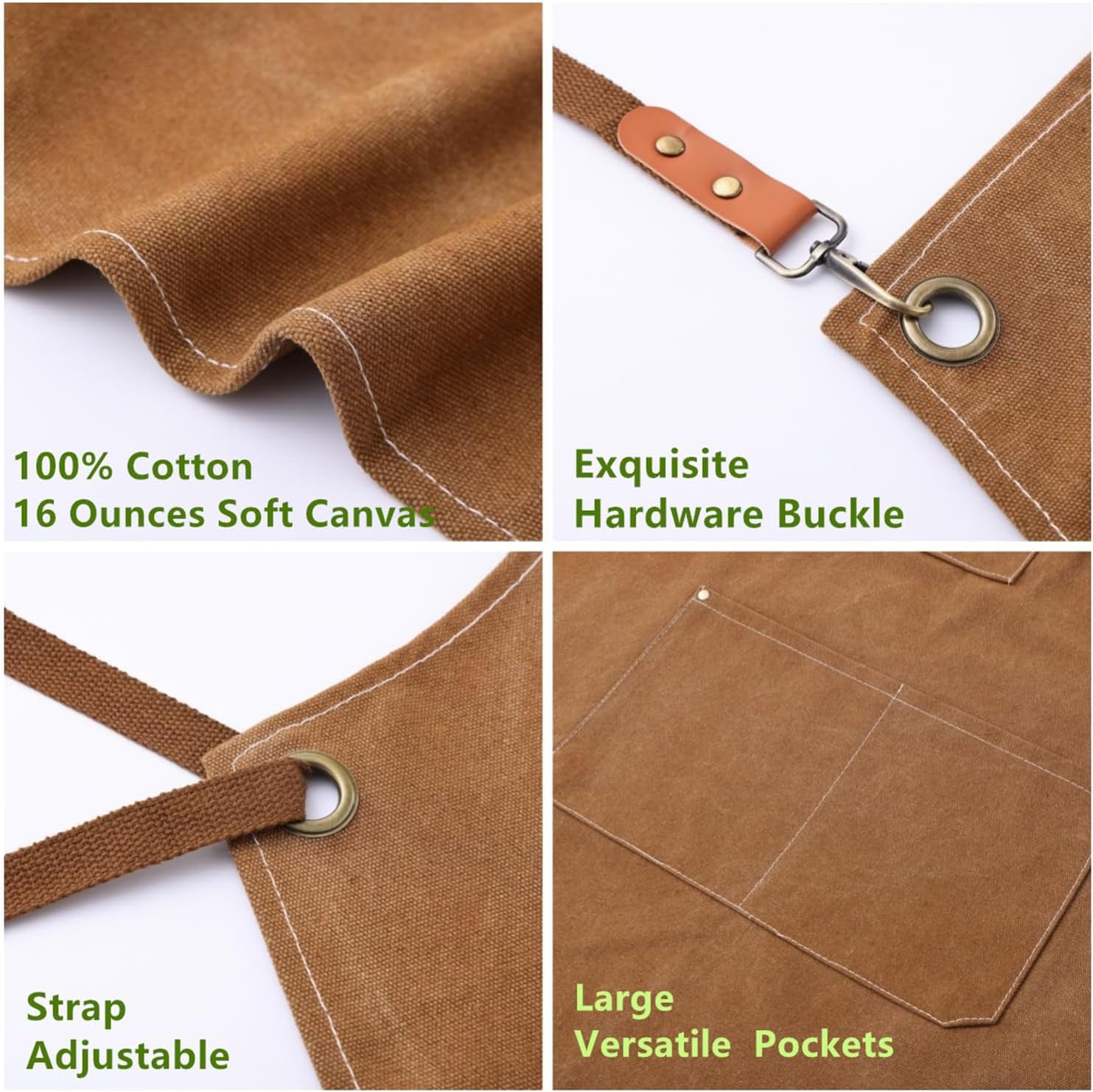 Chef Apron Medium-Thick Cotton Canvas,Cross Back with Multiple Pockets Adjustable Work Apron for Men and Women (Brown)