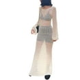 thumbnail image 1 of Liacowi Women Crochet Knit Maxi Dresses Hollow Out Long Dresses Bodycon Dress Retro Summer Beachwear Cover Up for Bikini, 1 of 8