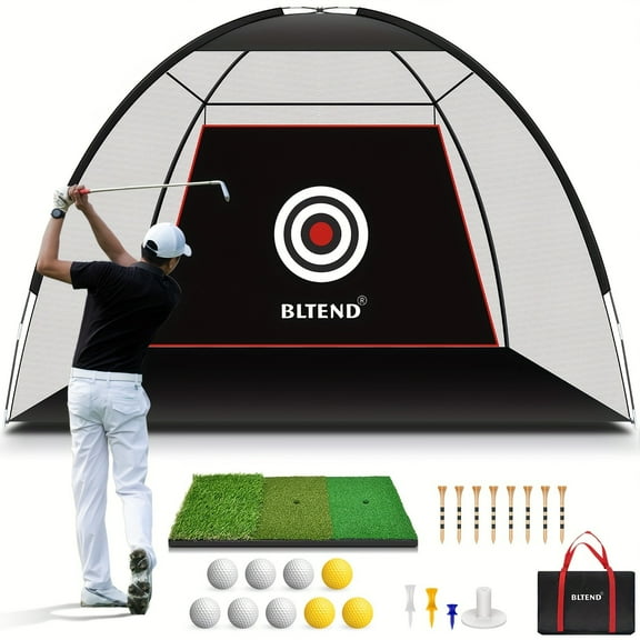 CayaElegant Full Golf Practice Net with Training Mat, Balls, Tees, Target - Heavy-Duty 10x7ft Driving Net, Portable Carry Bag - Indoor/Outdoor Golf Training Equipment for Backyard, Home,