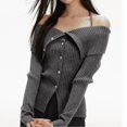 thumbnail image 5 of Women Asymmetrical Rib Knitted Sweater Casual Solid Slim Long Sleeve Grey One size, 5 of 8