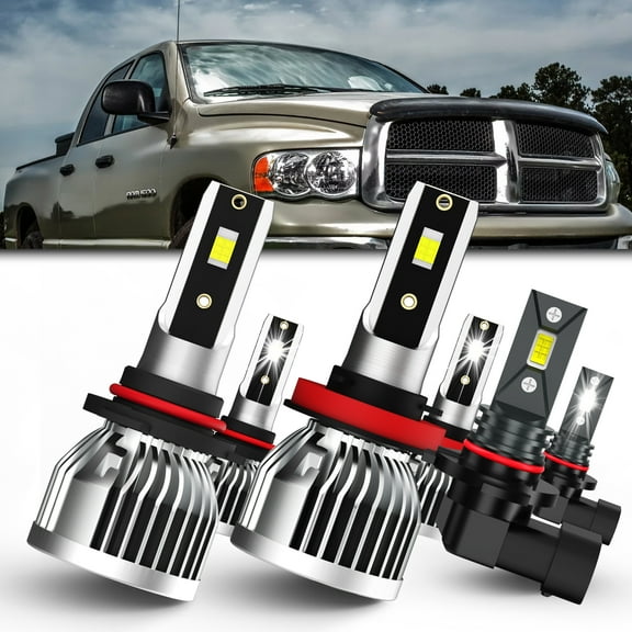 LECCIBUB LED Headlight Bulbs Compatible With Dodge Ram 2009-2012 4-Headlamps,9005 High Beam   H11 Low Beam   9145 LED Fog Light Bulb,6500K White,Plug and Play,Pack of 6