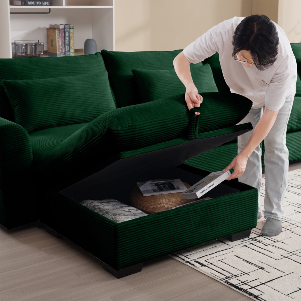 Storage Ottoman, Corduroy Fabric Footrest to Combine with 2 Seater Sofa, 3 Seater Sofa and 4 Seater Sofa, Green