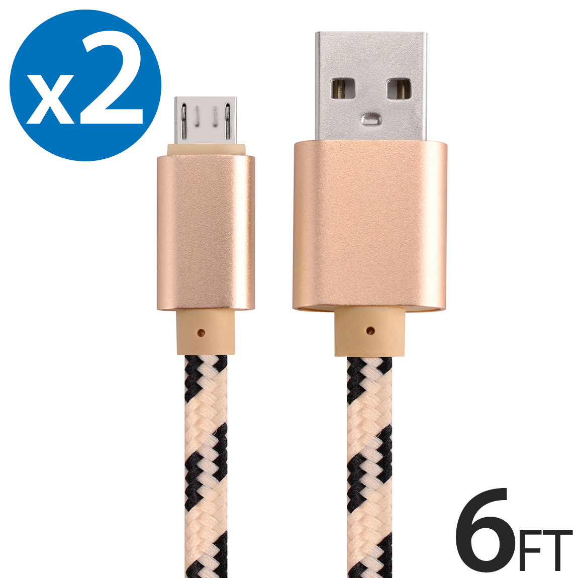 2x Micro USB Cable Charger For Android, FREEDOMTECH 6ft USB to Micro