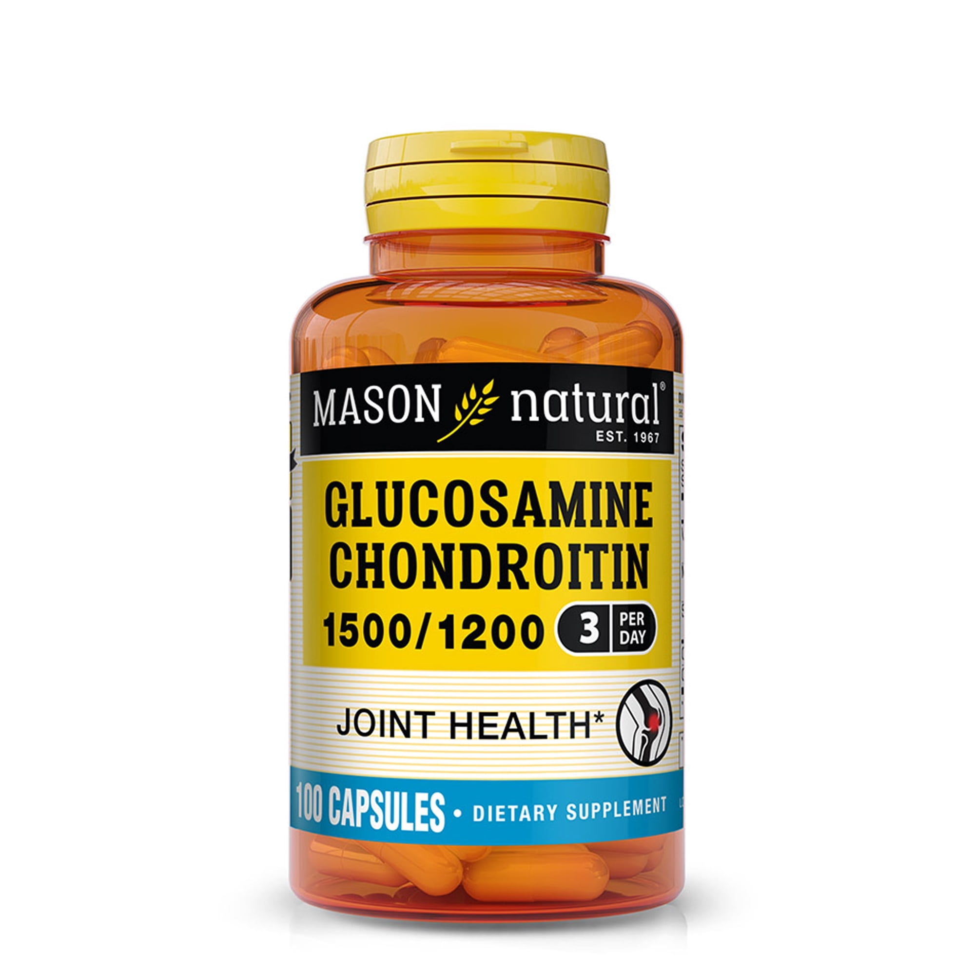 Mason Natural Glucosamine Chondroitin Capsules, 1500 mg/1200 mg, Supports Joint Function, 100 Count
