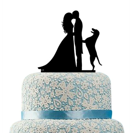 Buythrow Funny Wedding Cake Topper With Dog Silhouette Groom And