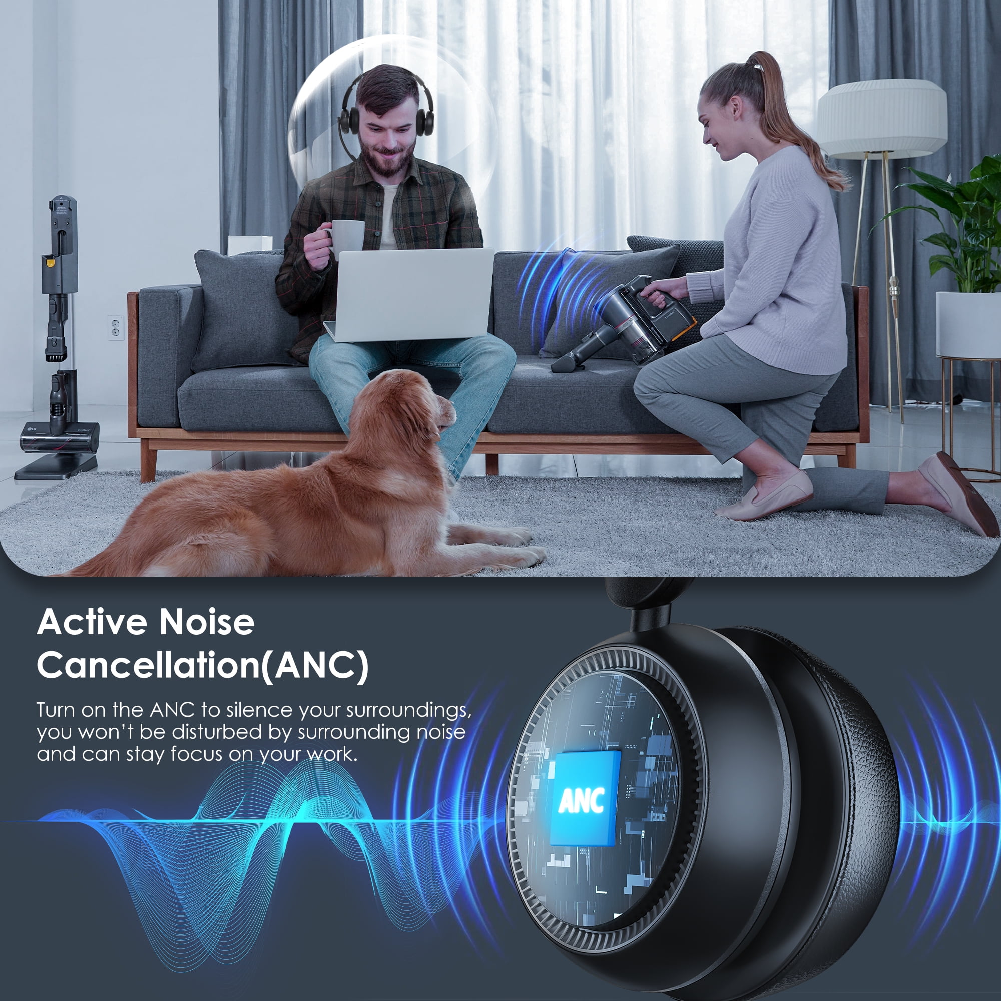 Swiifome Computer Bluetooth Wireless Headset V5.4 with ANC & ENC, with QCC USB Dongle, with Flip-to-Mute Microphone for Work from Home/Call Center/Office/PC/Laptop/Computer/Zoom/Teams