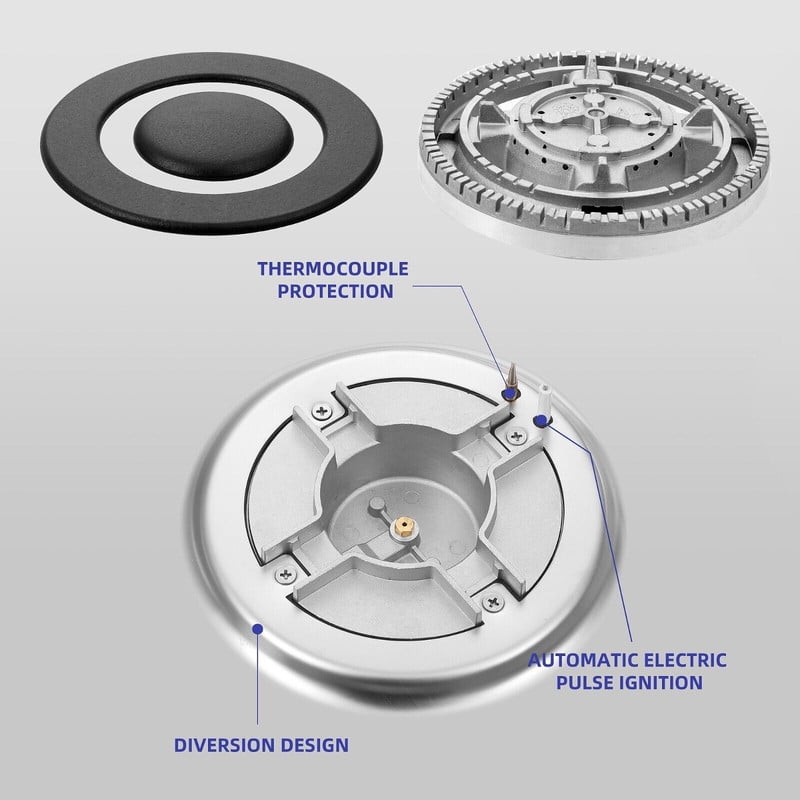 GD 12 in. 2 Burners Recessed Gas Cooktop with Tempered Glass Top, for Dual Fuel LPG/NG, Stainless Steel