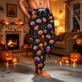 thumbnail image 4 of Men's Halloween Jogger Pajama Pants, Drawstring Two Pocket Printed Cuffed Lounge Sleep Trousers Nightwear Slacks, Purple, L, 4 of 7