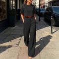 thumbnail image 2 of IUYRTFE Women 2 Piece Short Sleeve Crop Top and High Waist Wide Leg Pants Set Casual Workwear Outfit, 2 of 3