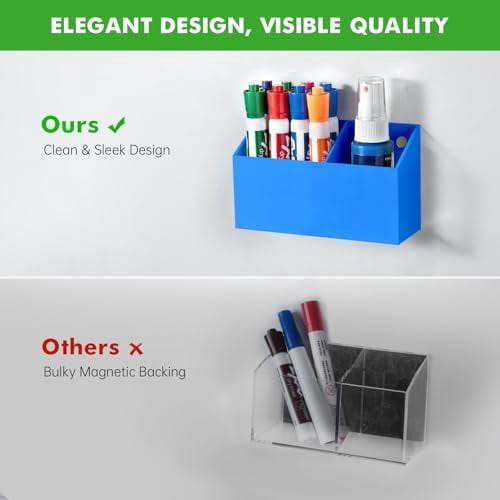 Magnetic Dry Erase Marker Holder for Whiteboard, Acrylic Magnet Pen Holder for Refrigerator Fridge, Marker Holder for Classroom Teacher, Pencil Cup,Office Accessories, Locker Organizer(Blue)