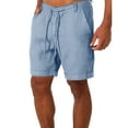 thumbnail image 1 of RKSTN Mens Cotton Linen Shorts Oversized Solid Color Button Zipper Waistband Drawstring Soft Breathable 5 Inseam Casual Shorts with Pockets, 1 of 2