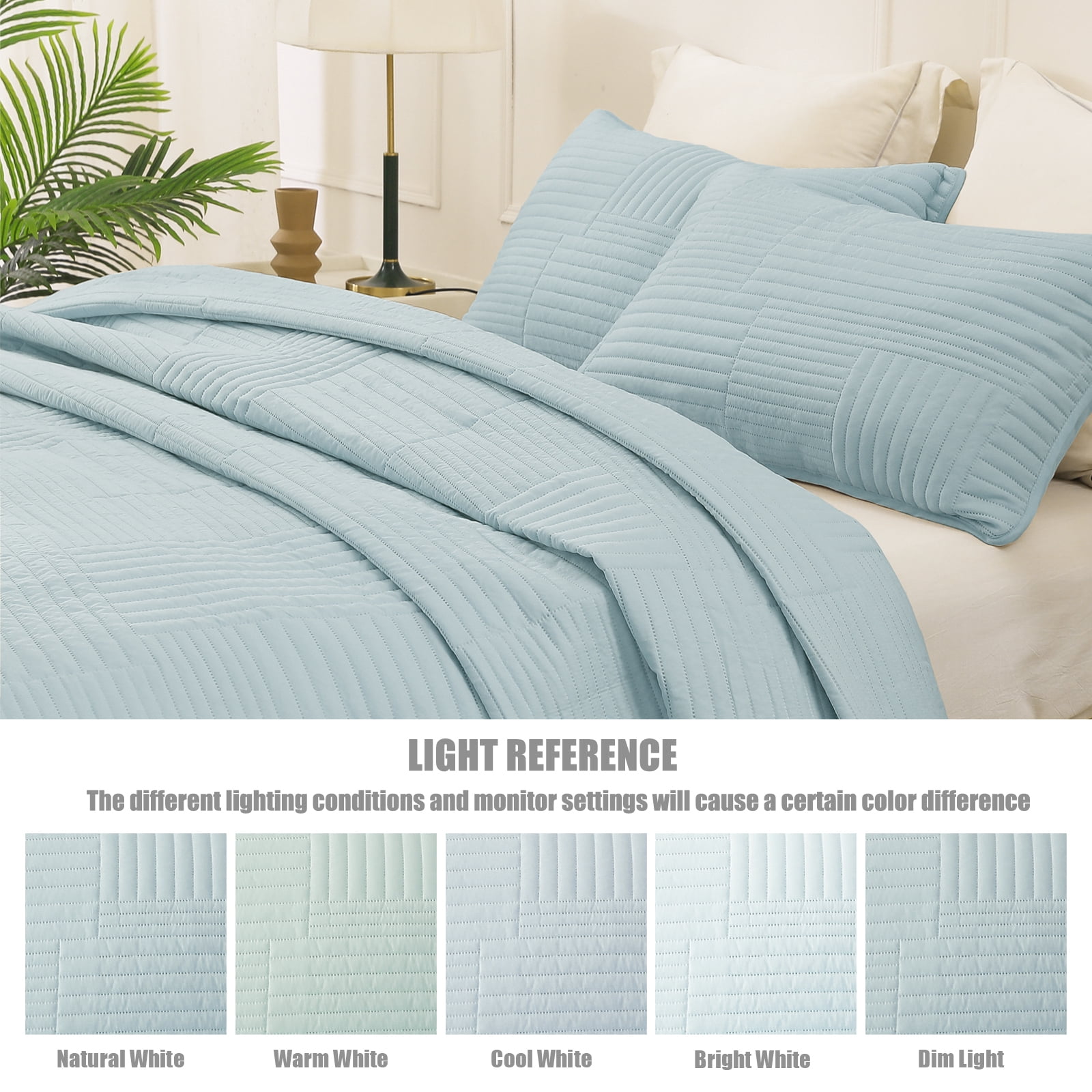 Whale Flotilla King Quilt Set, Soft and Lightweight Bedspreads Coverlet with Striped Pattern, Reversible Bedding Sets with Pillow Shams, 96x104 Inches, Aqua