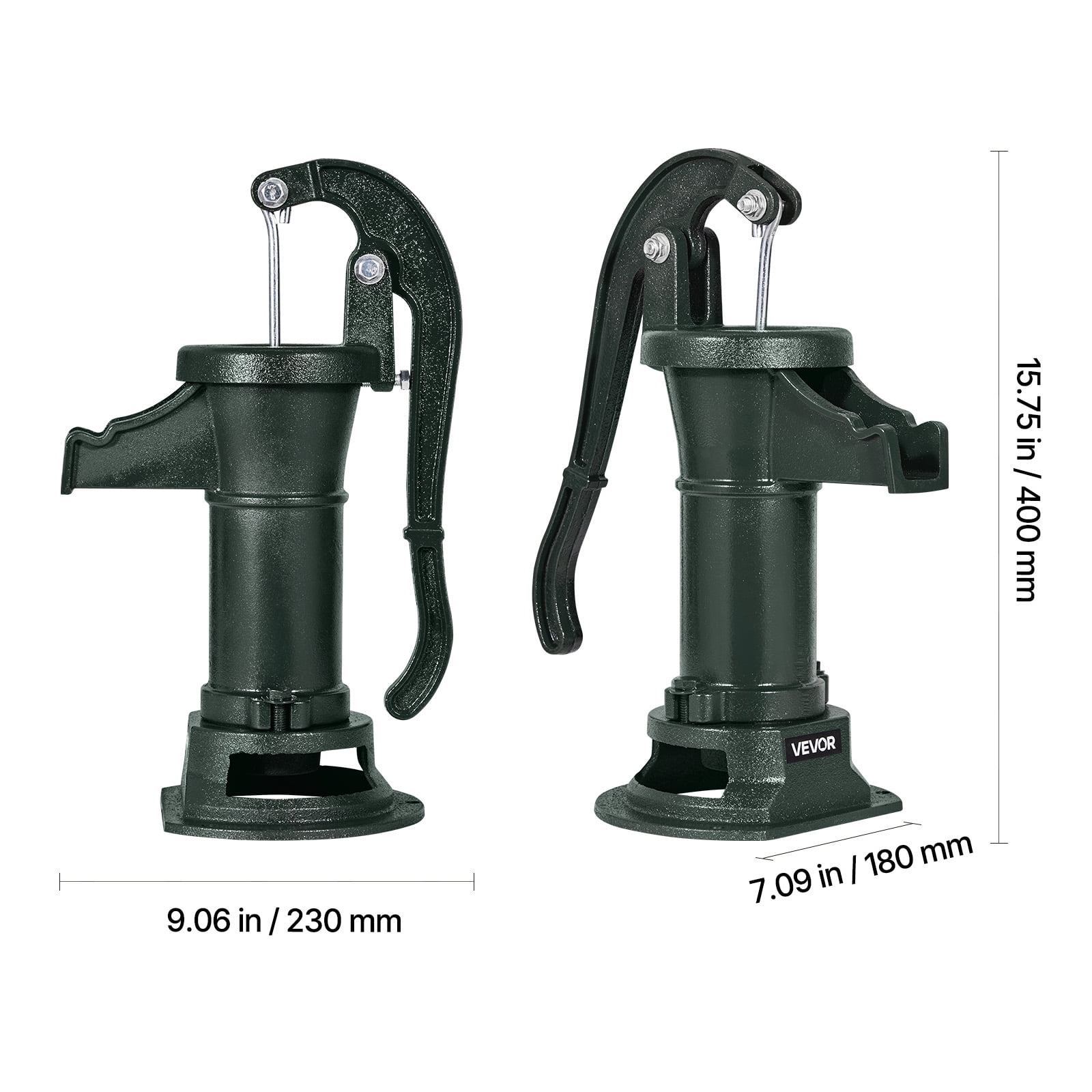 VEVOR Well Hand Pitcher Pump, 25 ft Maximum Lift, Antique Cast Iron Manual Hand Water Pump, NPT 1-1/4 in Connection, Easy Installation, Old Fashioned for Outdoor Garden, Pond, Backyard, Farm, Green