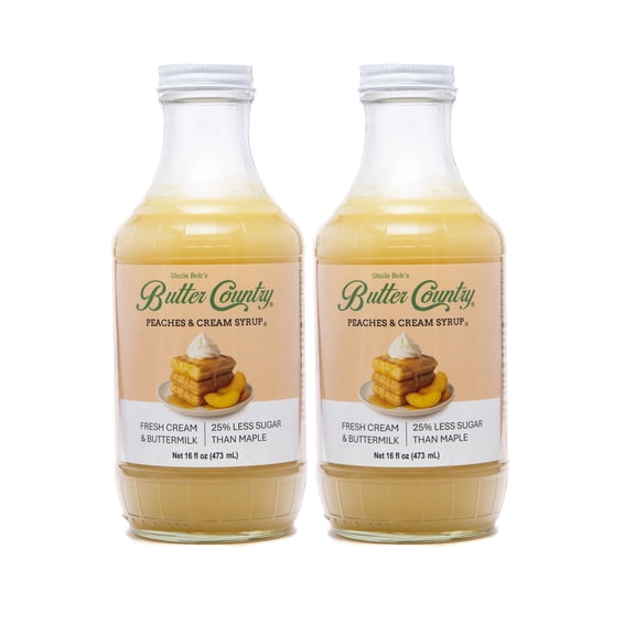 Butter Country Rich and Creamy Buttermilk Syrup | Peaches & Cream Flavor | 16 fl oz / 2 Pack