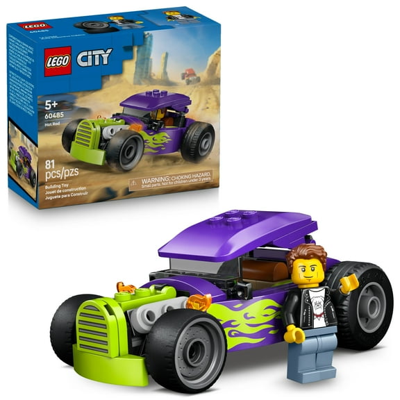 LEGO City Hot Rod Race Car Building Toy for Kids - Pretend Play Set for Boys & Girls, Ages 5  - Toy Car W/Racecar Driver Minfigure - Gift Idea for Birthdays - 60485