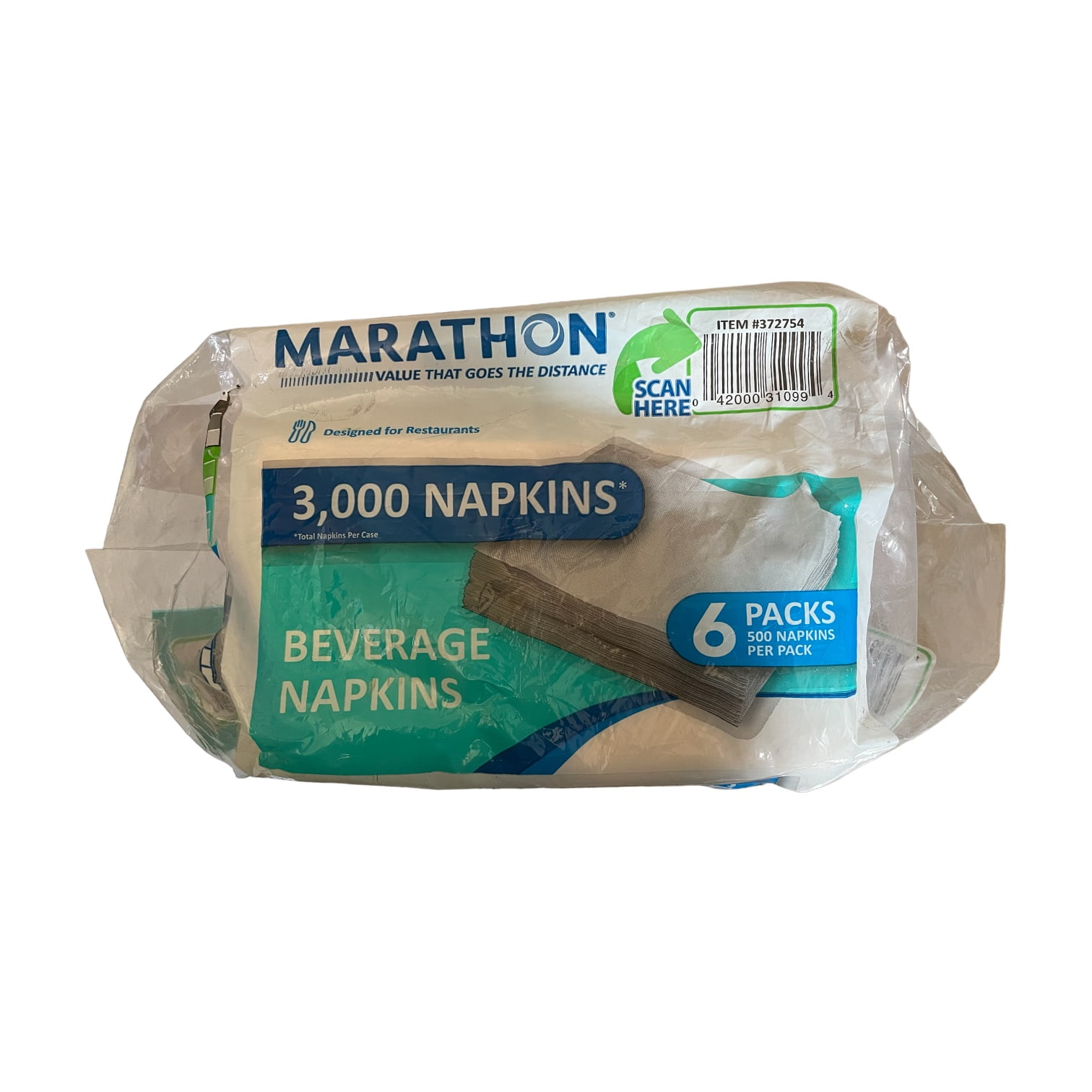 Marathon Beverage 1-Ply Napkins, White, 3000 Per Case (5000