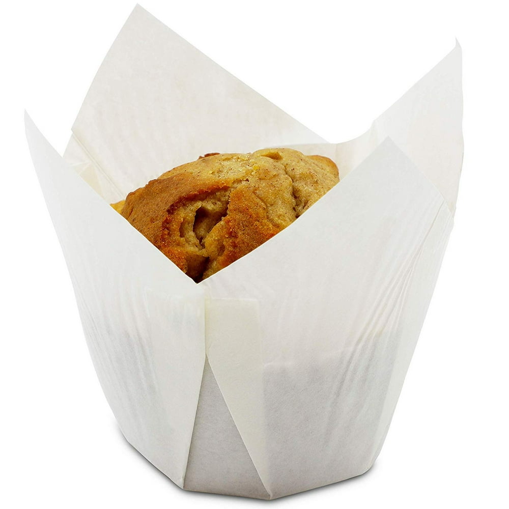 100Pack White Tulip Cupcake Liners, Muffin Paper Baking Cups, Large