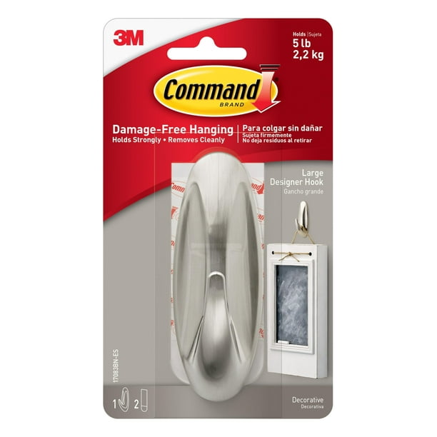 Gancho de almacenamiento 3M Command Large Designer, 2,2 kg, níquel cepillado