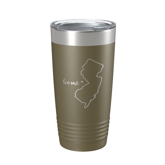 New Jersey Tumbler Home State Travel Mug Insulated Laser Engraved Map Coffee Cup 20 oz Olive Green