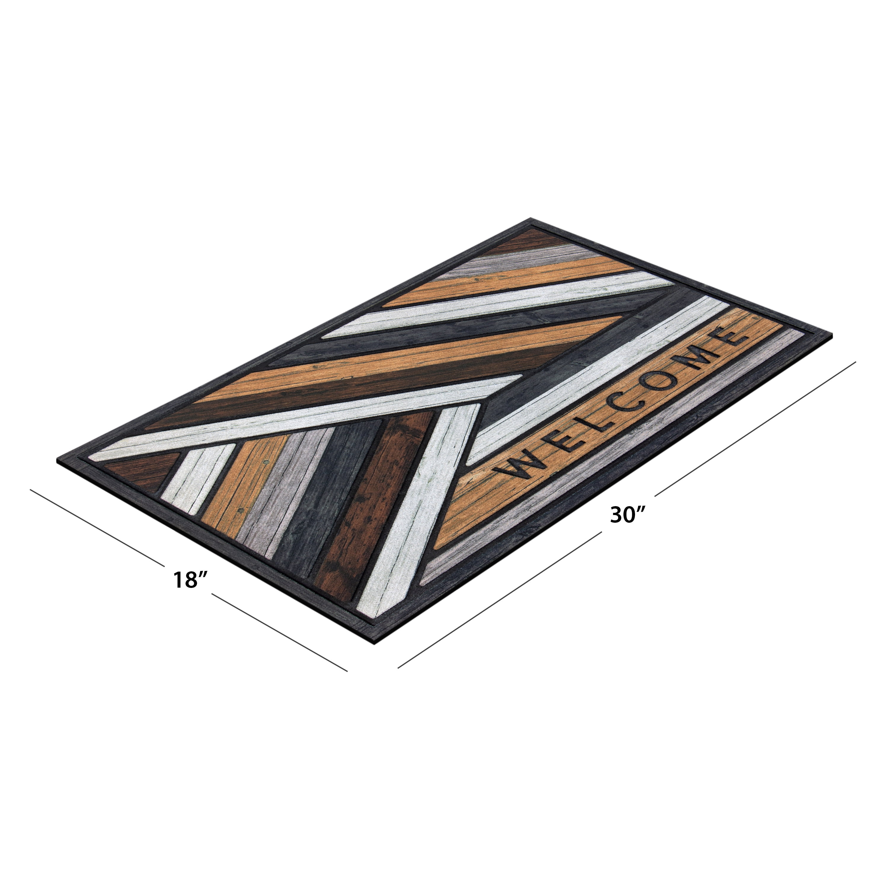 Mainstays Masterpiece Woodstain Modern Wood Slats Welcome Gray, Outdoor Doormat, 18" x 30"