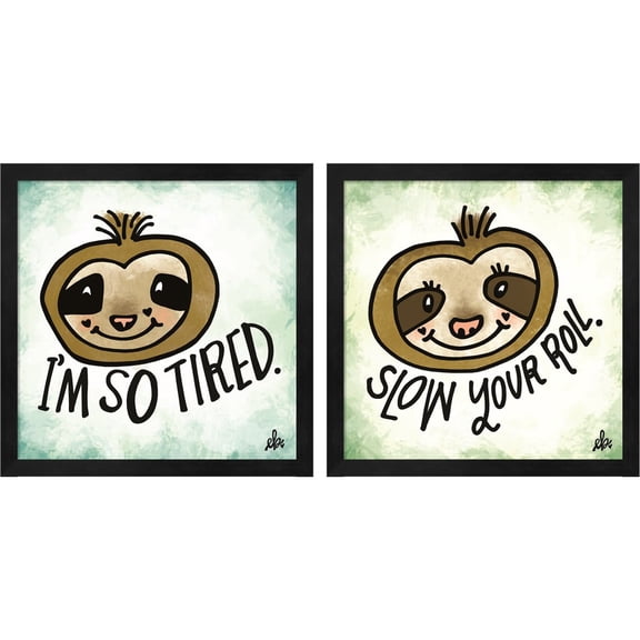 Great Art Now I'm So Tired & Slow Your Roll by Erin Barrett, 2 Piece Framed Art Set Each 13"W x 13"H