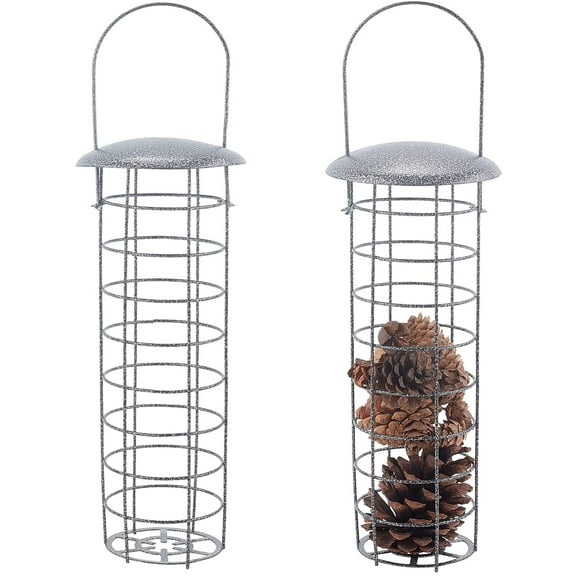 Bird Feeder Hanging Metal Tube Iron Bird Hanging Feeder Wild Bird Feeders for Tube Bird Feeder Hanging House Seed Feeder for Garden Yard Outside Decoration Silver DIY
