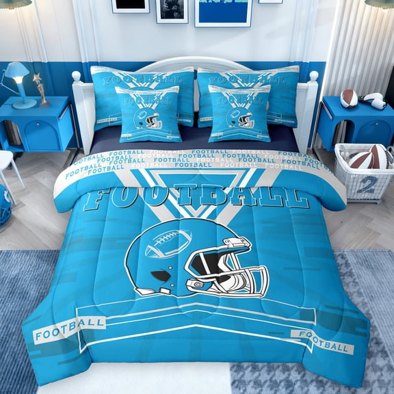 Castle Fairy Football Game Twin Bedding Sets 7-Piece for Teens Boys Girls,Blue Grey Bedding Comforter Set Microfiber,Sport Theme Breathable Sheet Sets,Super Cozy Room Decor,Reversible