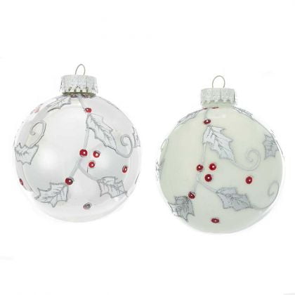 UPC 086131447648 product image for Kurt Adler 80MM White and Silver Glass Ball Ornaments With Holly Design, 6-Piece | upcitemdb.com