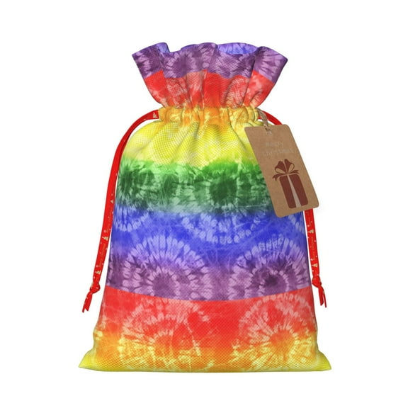 Honeii Colorful Tie Dye Print Small Burlap Bags,Christmas Drawstring Treat Bags Gift Bags Reusable Candy Goodie Wrapping Bags for Holiday Party Favors Supplies -Small