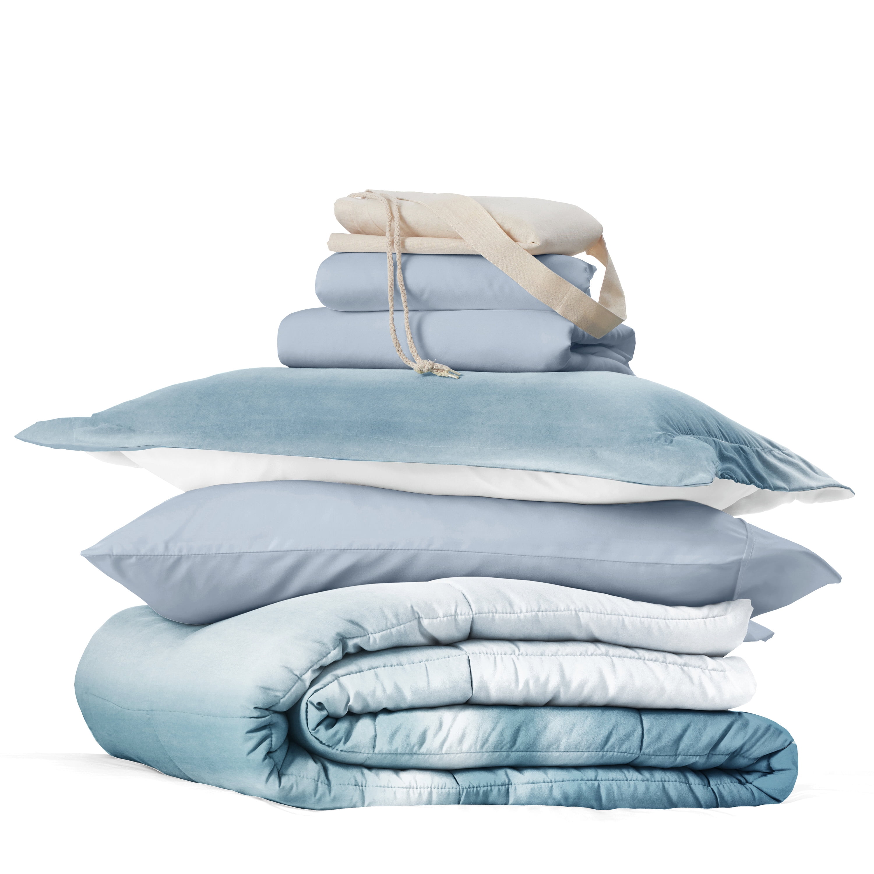 Noble Linens 8 Piece Dorm Bedding Bundle, Comforter & Sheet Set, Pillows, Laundry Bag