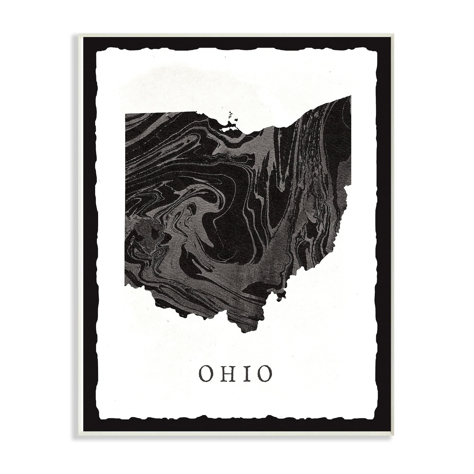 The Stupell Home Decor Collection Black and Grey Marbled Paper Ohio State Silhouette Wall Plaque Art, 10 x 0.5 x 15