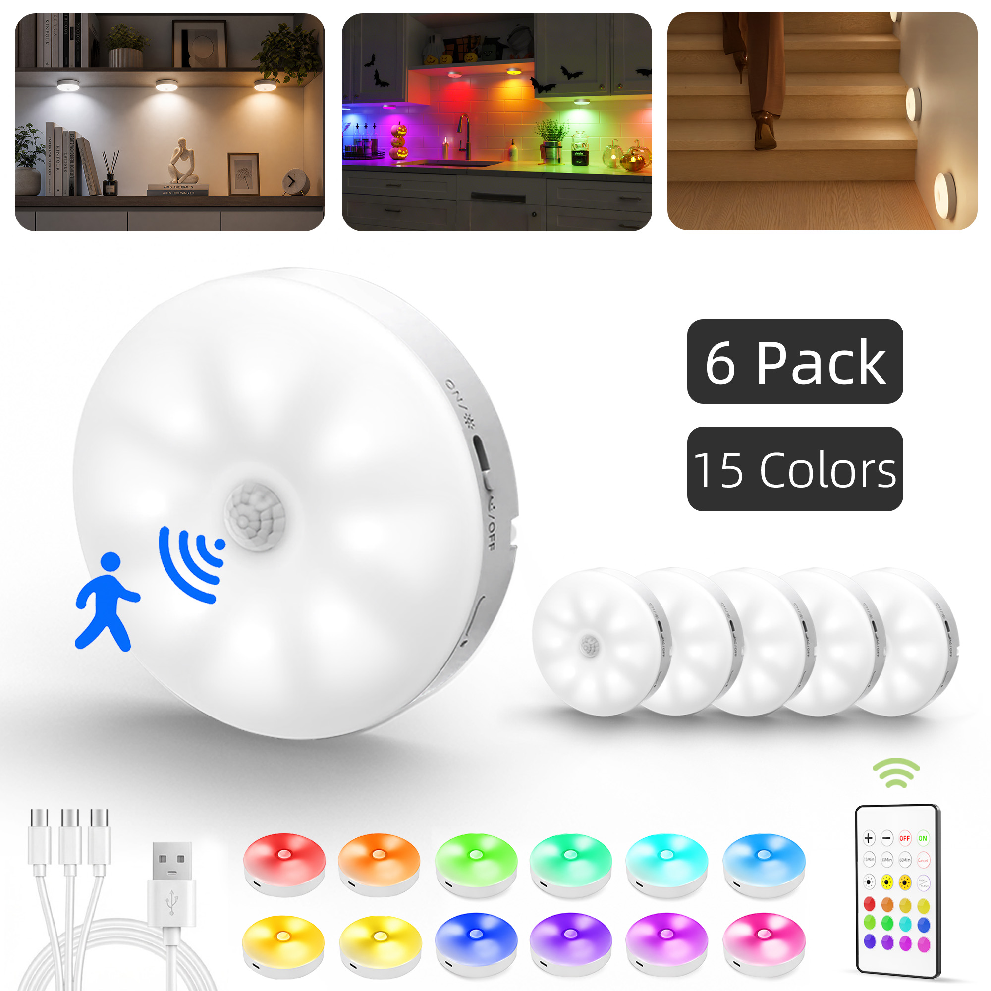 EZVALO Rechargeable Puck Lights with Remote, 6-Pack