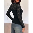 thumbnail image 3 of PRETTYGARDEN Womens Mesh Sheer Shirts Lace Long Sleeve Tops Soft Stretchy Knit, Crewneck See Through Floral Going Out Top, Work, Party Date Night Outfits, Fall Clothes, 3 of 7