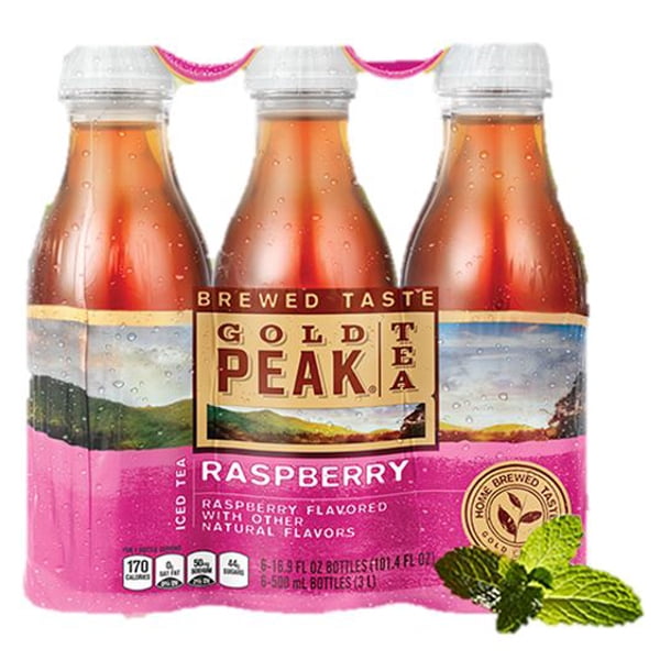 Gold Peak Raspberry Iced Tea 16.9 oz Plastic Bottles 6 Bottles in