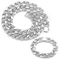 thumbnail image 1 of Miami Cuban Necklace & Bracelet Set (15mm, Silver), 1 of 5