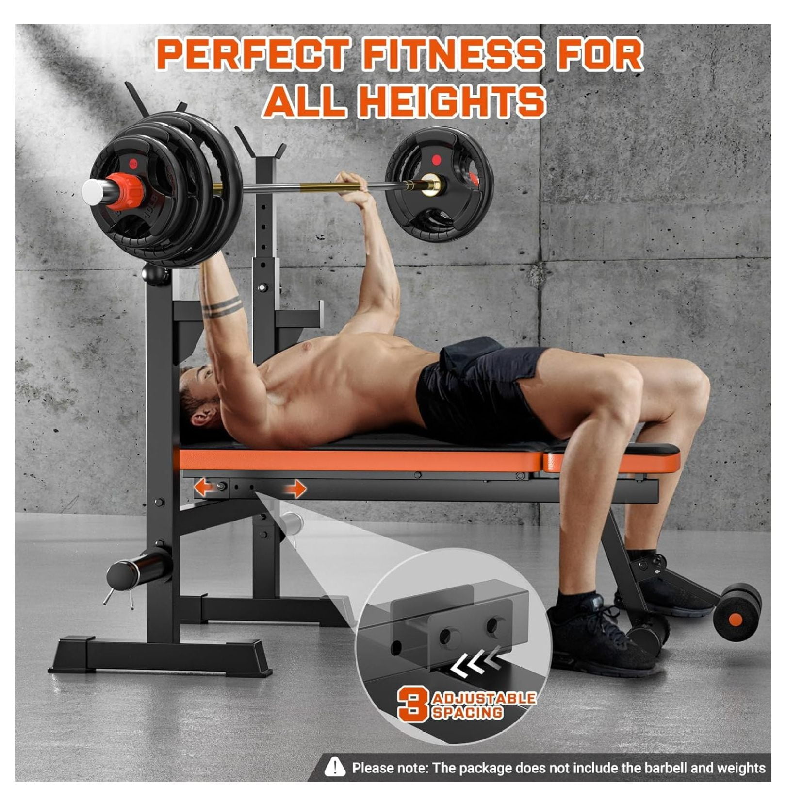 770lbs Weight Set with Squat Rack, 5 in 1 Workout Press With Removable Foot Catch, Adjustable Flat Incline Sit Up for Home Gym Full Body Strength Training