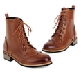 thumbnail image 6 of Women's Wingtip Oxford Boot Low Heel Combat Boots Side Zip Motorcycle Ankle Boots Dressy Lace up Short Booties, 6 of 7