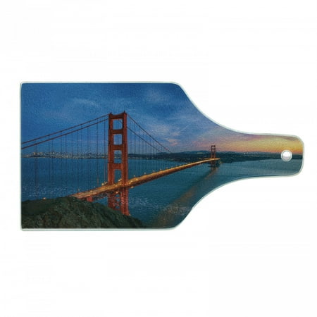

Travel Cutting Board Real Life Picturesque of Golden Gate Bridge Cityscape California Landmark Decorative Tempered Glass Cutting and Serving Board in 3 Sizes by Ambesonne
