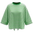 thumbnail image 6 of FASHOFT Cute Bow Back Tie Striped T Shirts for Women Cap Sleeve Casual Summer Top 3/4 Sleeve Crew Neck Tshirt Green L, 6 of 9