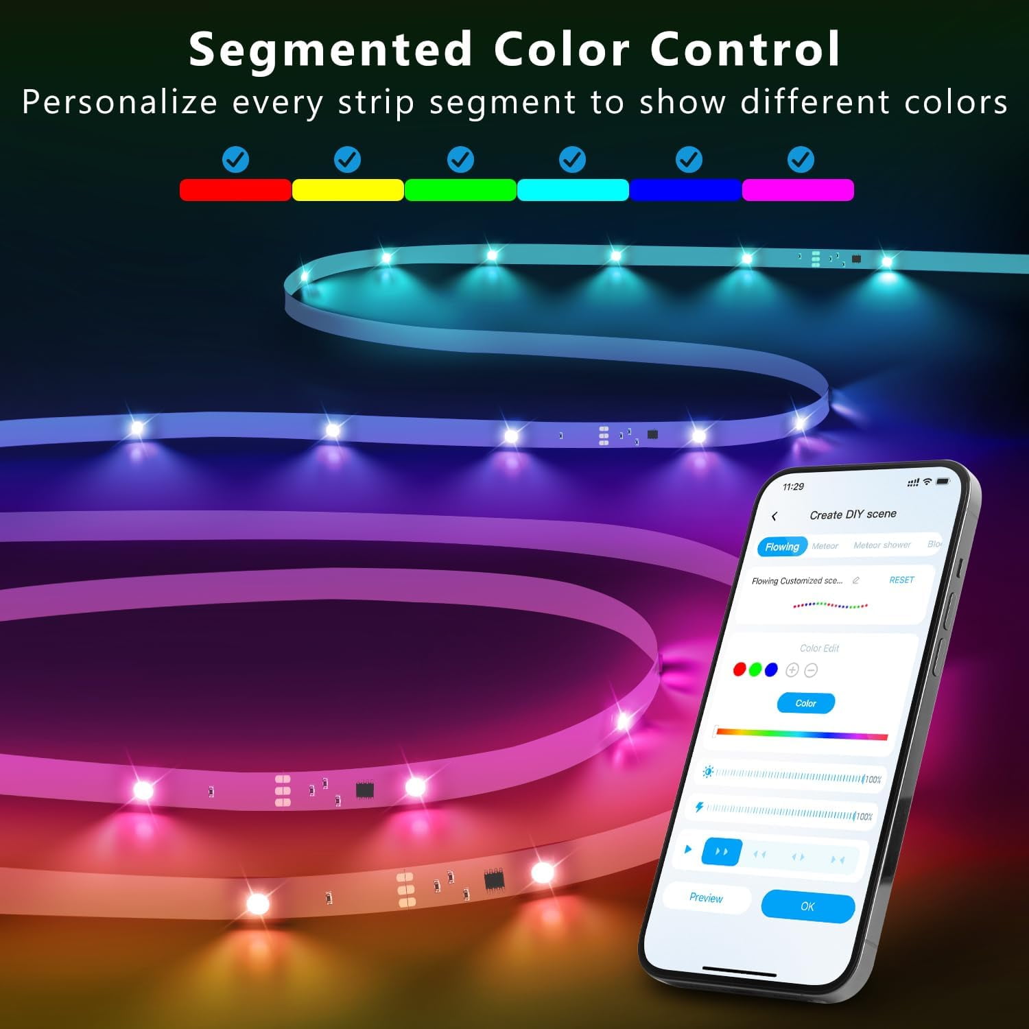 Daybetter Smart RGBIC LED Strip Lights, 16.4ft Segmented Color photo 5