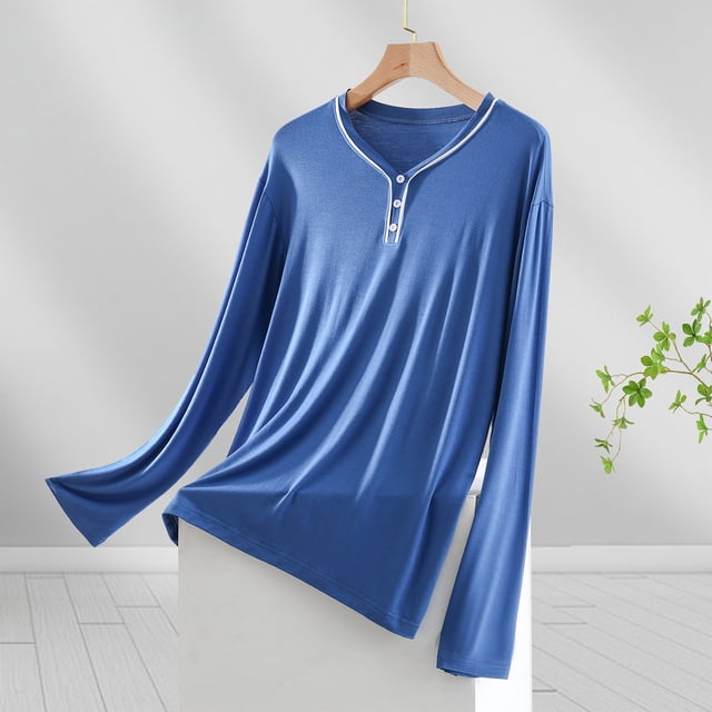 Ensembles de Pyjama pour Femmes Blouse Unie Mode Décontractée Col Rond Manches Longues Vêtements de Nuit Hauts