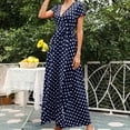 thumbnail image 2 of USSUMA Sun Dresses Women Casual Short Sleeve High Slit Belted Pleated Swing Long Summer Dresses Polka Dot Flowy Sundress for Women Beach Vacation V Neck Maxi Women's Shirt Dress, 2 of 5