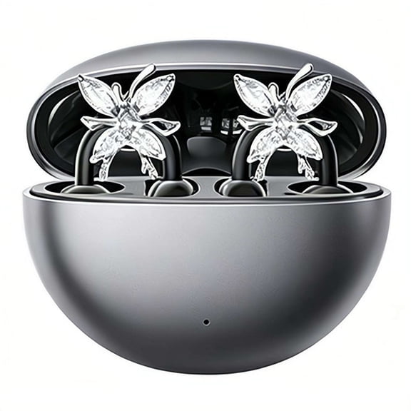 Clip-On Open Ear Earbuds with Detachable Butterfly Earrings, Bluetooth Wireless Headphones for Women, Comfortable Fit for Small Ears & Glasses Wearers, Workout Sports