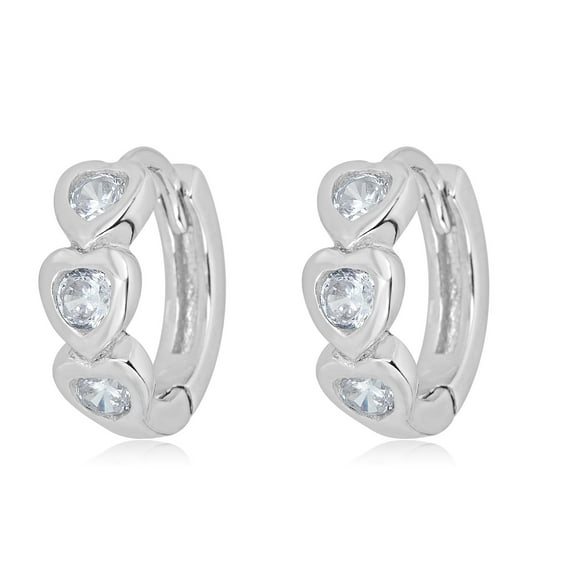 AVORA 925 Sterling Silver 3-Heart Huggie Hoop Earrings