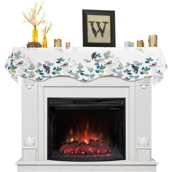 Green Mantle Scarf 78 x 17 Inch, Watercolor Plant Leaves Fireplace Mantel Scarf Farmhouse Botanical Mantel Cover Runner for Daily Use, Seasonal Holiday, Home Party, Indoor Outdoor Decor